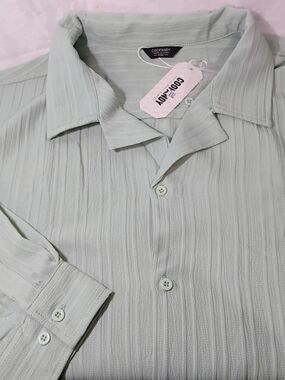 Coofandy Mens XXL Sage Green Textured Long Sleeve Button Shirt 2XL NEW F